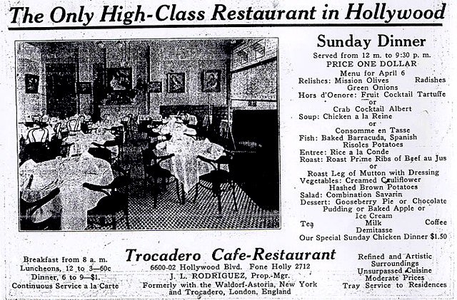 Trocadero Cafe-Restaurant, 6600 Hollywood Blvd.