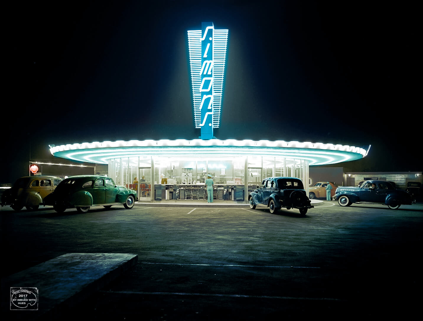 Simon’s Drive-in Restaurant, El Monte, Ca, 1940s (colorized By Patty 