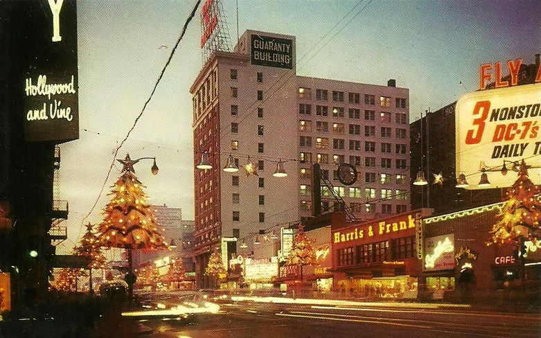 Corner Of Hollywood And Vine Christmas Circa 1950s