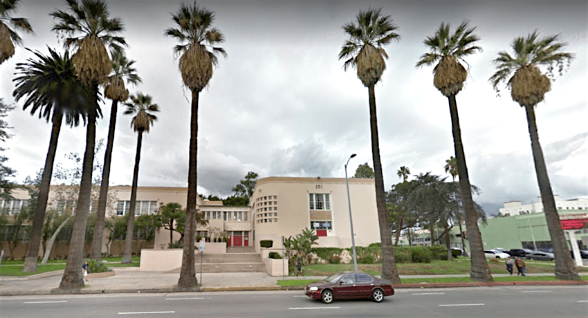 Hollywood High School located at the intersection of North Highland Avenue  and West Sunset Boulevard in the Hollywood district of Los Angeles,  California