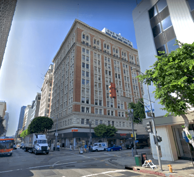 Pacific Mutual Building at the corner of Sixth and Olive Streets ...