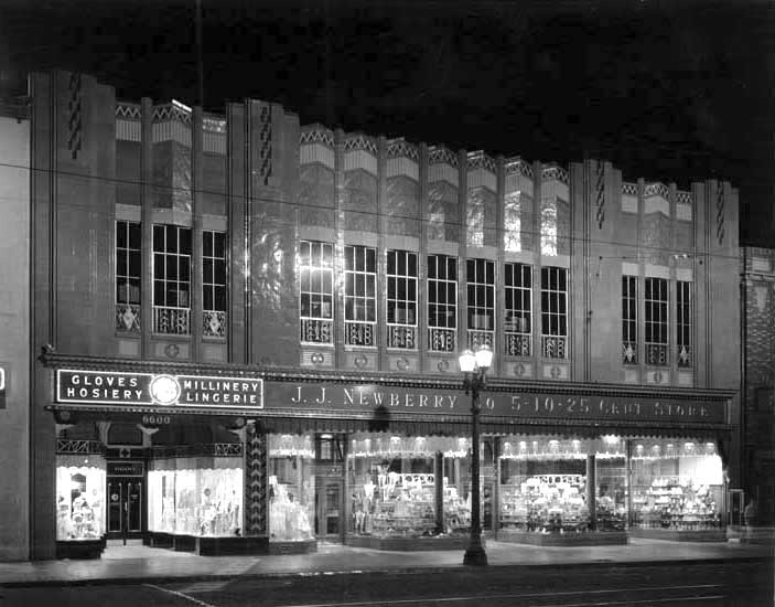 Nighttime View Of The J. J. Newberry Co. 5-10-25 Cent Store, 6600 ...